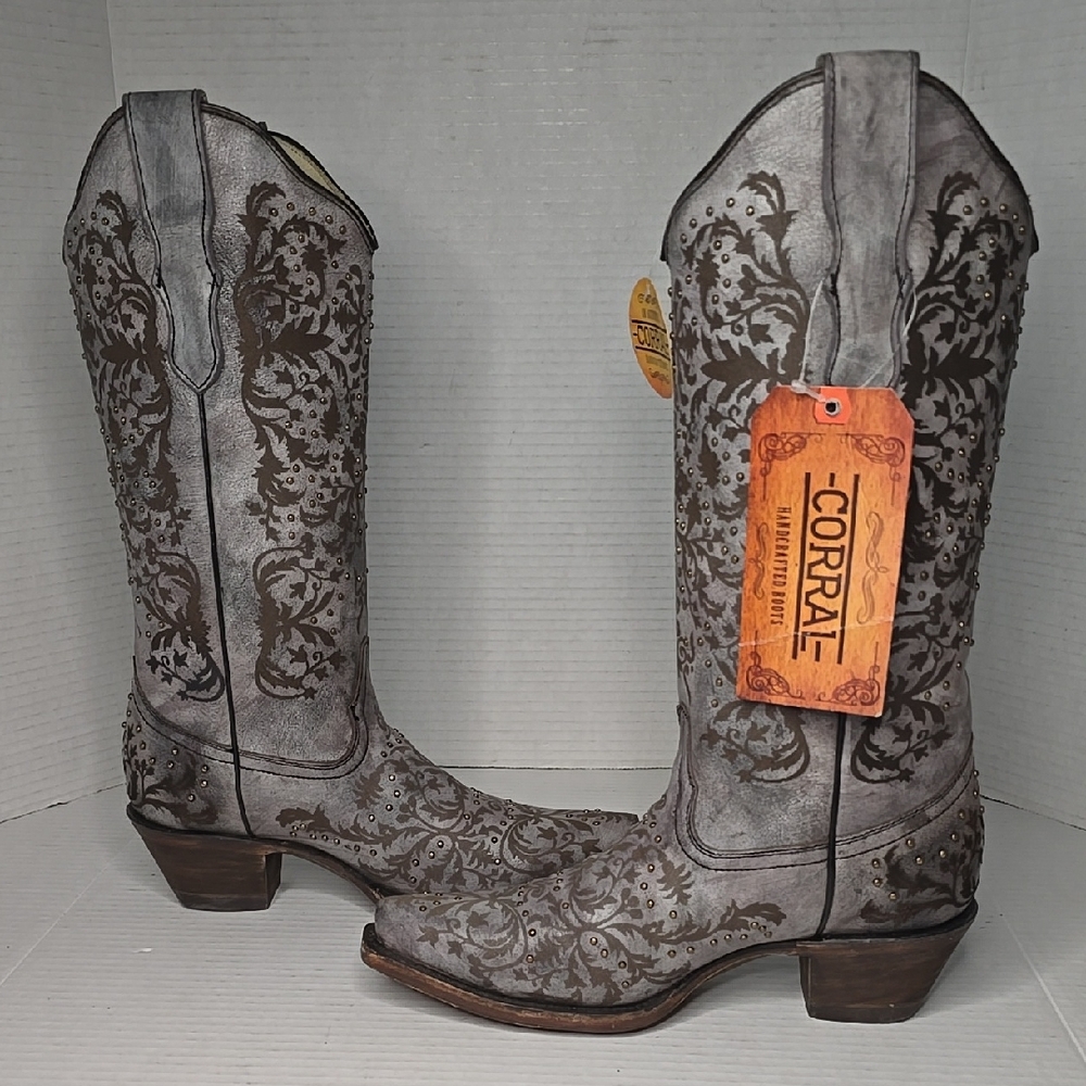Corral Studded Grey/Black Cowboy Boots Discontinued -6182